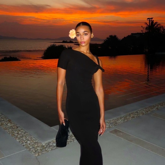 KHY DROP 004 Black Suede Stretch Twist Maxi Dress Size Medium - Picture 6 of 16